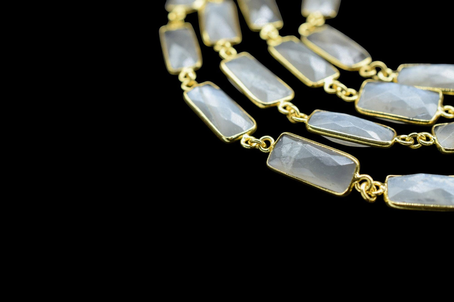 Grey Moonstone Bezel Connector Chain/Bracelet Chain/Handmade Bezel Chain/Grey Moonstone Baguette chain/Gemstone Bezel Chain/Link Chain