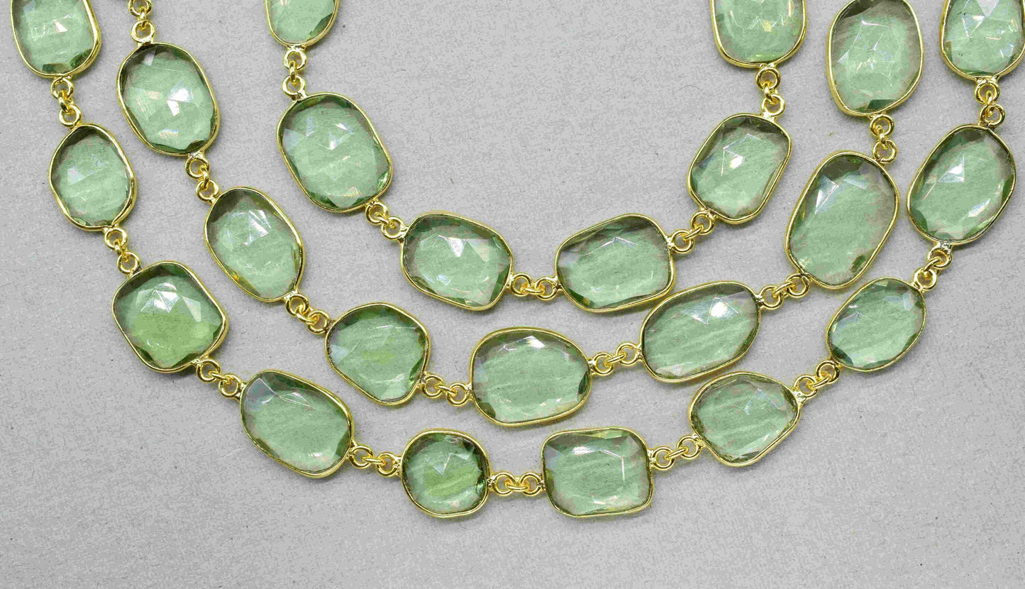 Green Amethyst Bezel Connector,Handmade Bezel Link Chain,Green Amethyst Faceted Chain,Gemstone Quartz Bezels,Jewelry Making Bezels Chain