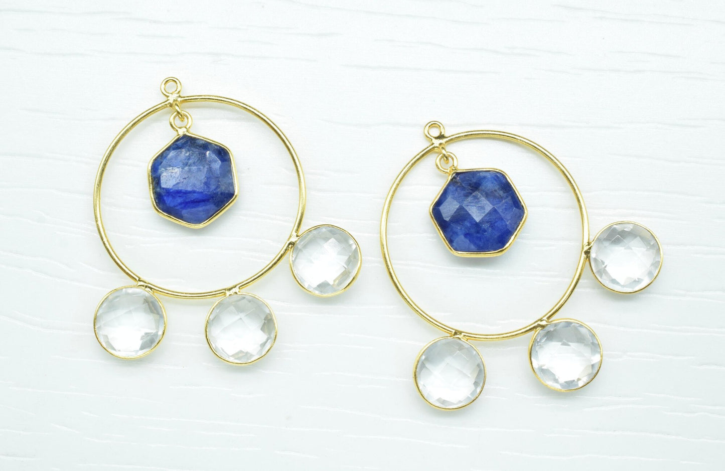Blue Sapphire Dangle Component Earring,chandelier Earring,Crystal Earring,Connector jewelry,Gemstone Component,Finding Round Earring,gift