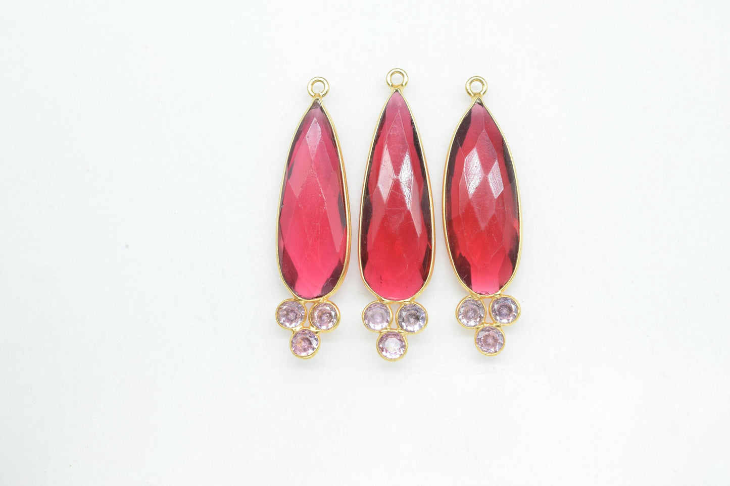Pink Tourmaline 10x30mm Pear shape Bezel charms,Pink Quartz Pendant,Pink Gemstone connector,Pink Tourmaline Jewelry,Cubic Zircon Bezel,P121