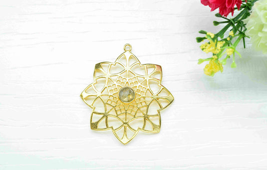 Labradorite Gemstone Component, Single Bail Charm , Labradorite Connector Pendant, Gold Plated Connectors ,Pendant,Earring Component