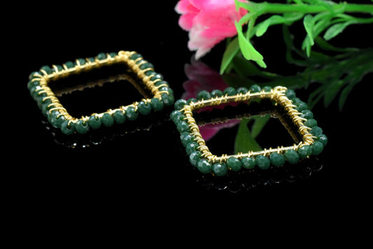 Green Agate Wire Wrapped Dangle Connector,Beaded Earring,Square Shape Pendant Component,Handmade Earring,Finding Component Agate JewelryGift