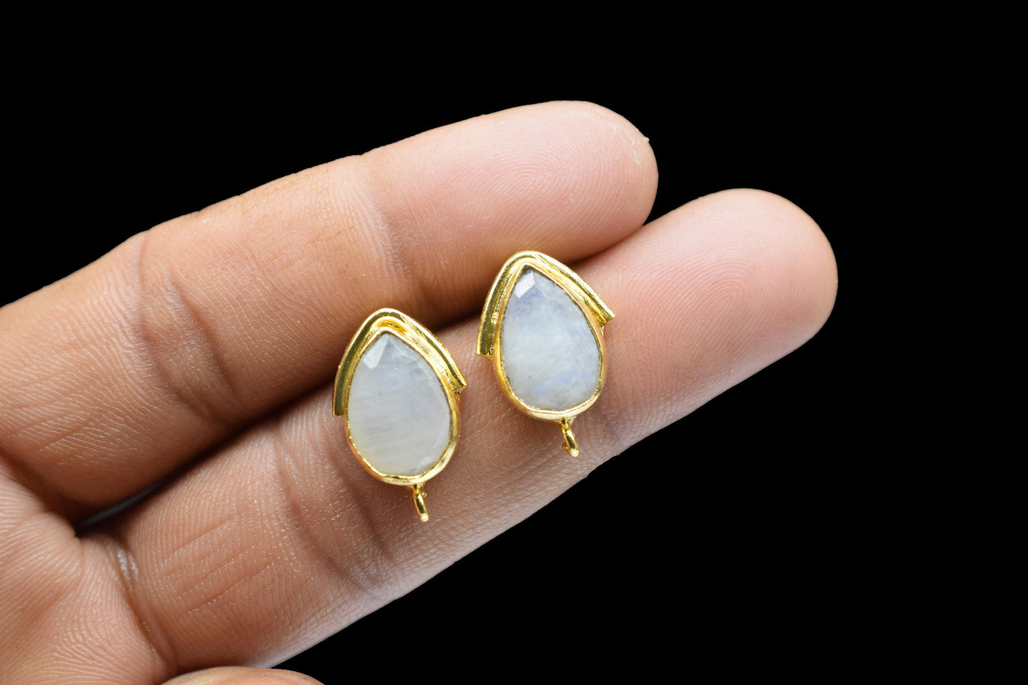 Moonstone Studs Connector/Gold Plated Earring/Handmade Studs/Bezel Set Studs/Teardrop Earring/Women Jewelry/Connector Studs/B'day Gift