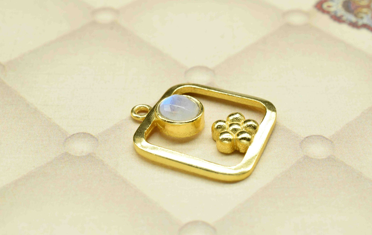 Moonstone Gemstone Component , Moonstone Connector Pendant , Gold Plated Connectors , Pendant Jewelry , Earring Component , Women Jewelry