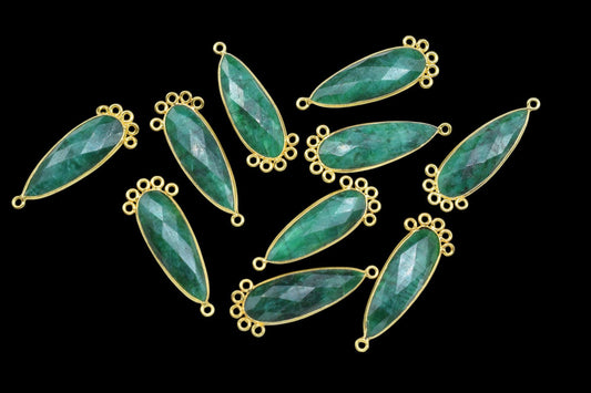 Emerald 10x30mm Teardrop Bezel Charm/Charms Connector/Handmade Jewellery Connectors/Gemstone Brass Component/Women Jewelry/Gift