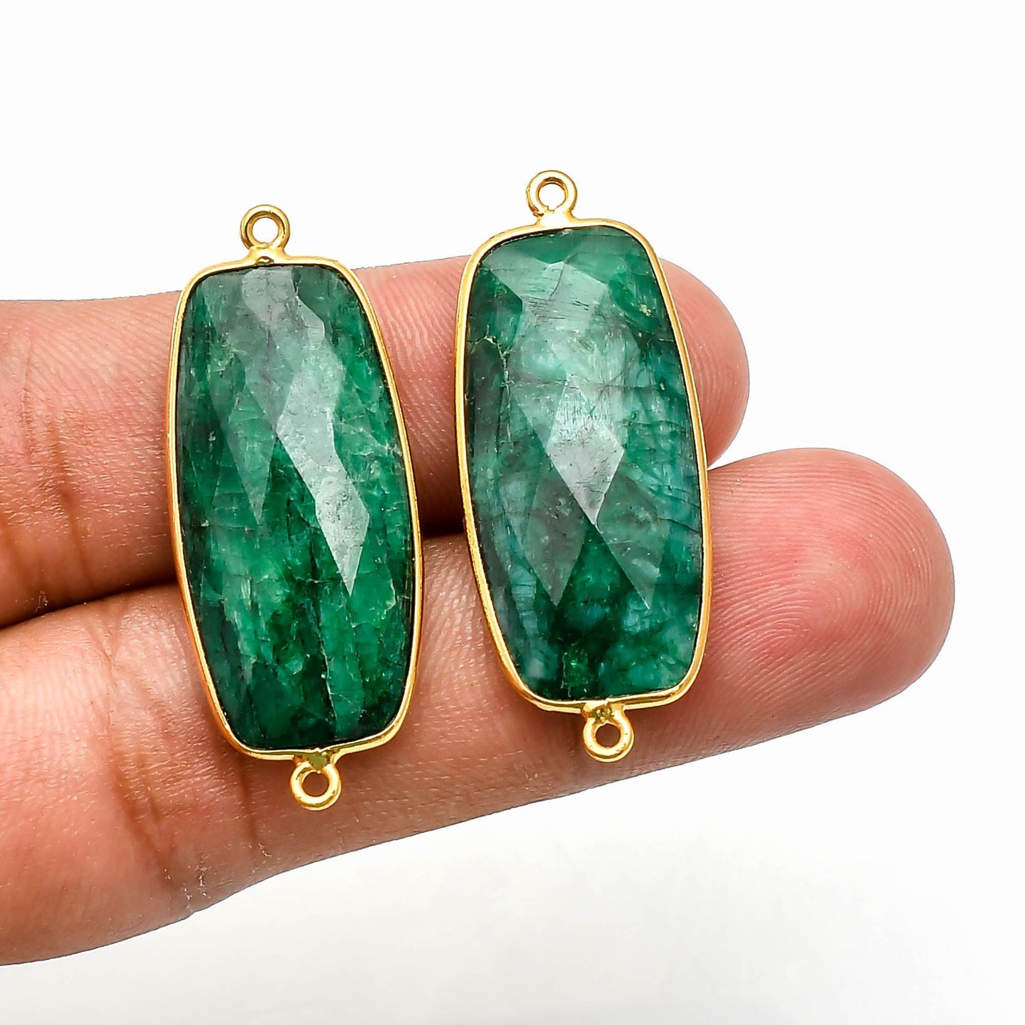 Emerald 14x28mm Bezel Charm connector,Rectangle Shape Gold Plated bezel,Gold Vermeil Bezel,Emerald jewelry making charm,Gold-Filled bezels