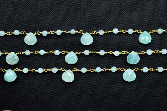 Amazonite beaded drop Chain,Amazonite 3mm Faceted Beads chain,Gemstone drop chain, gemstone rosary,briolette rosary,gemstone rosary,necklace