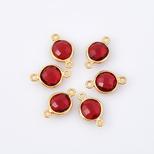 Garnet 8mm Round Bezel,Garnet dual connector charm, Gold Plated bezel,Garnet Bezel,Gold Vermeil Bezel,Garnet jewelry, Gold-Filled bezels