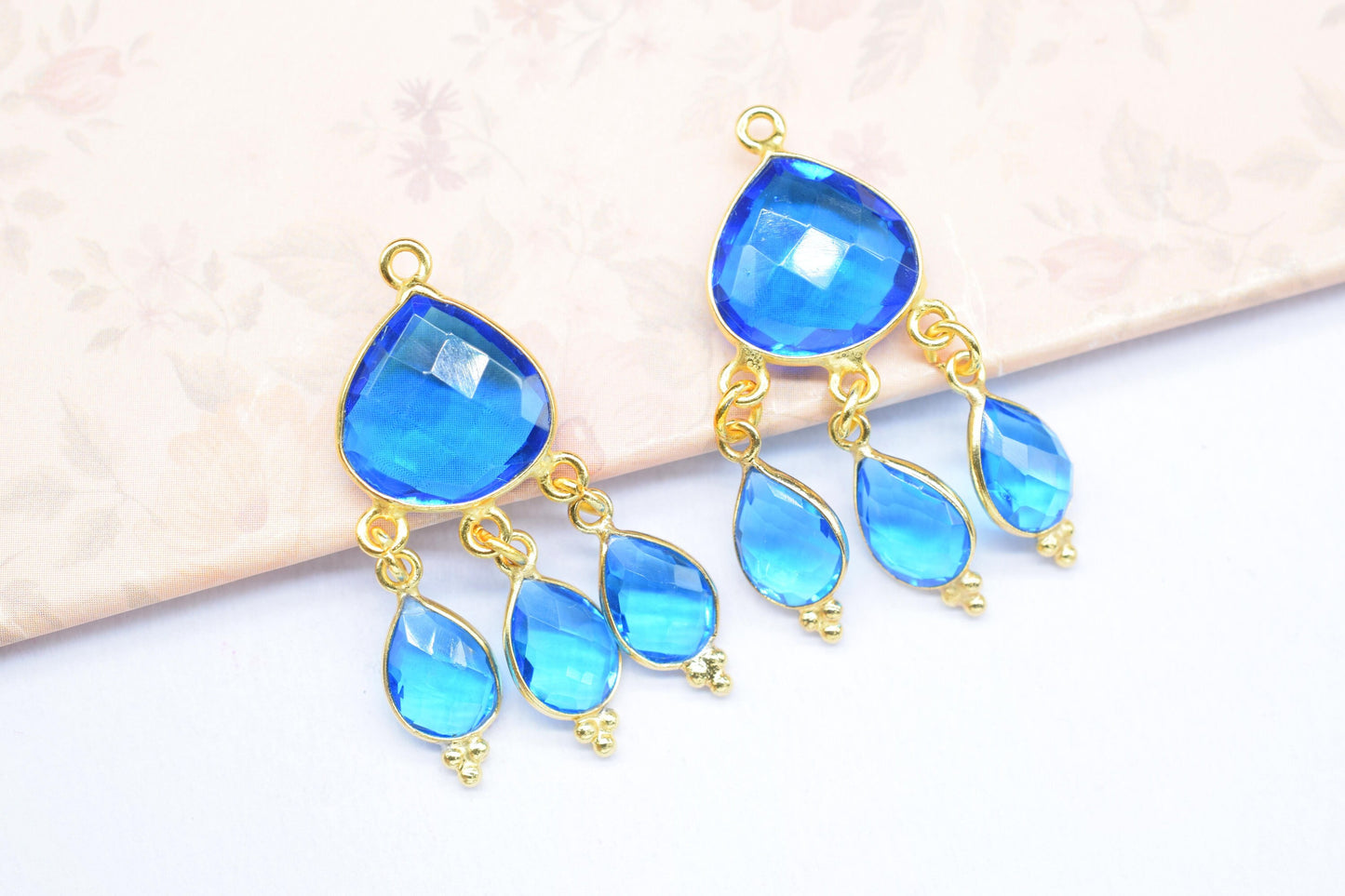 Blue Topaz Bezel Charms Connector/Blue Pendant/Connector Bezel Jewelry/Station Bezel Link Pendant/Handmade Jewelry/Connector/B'day Gift