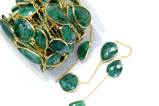 Emerald Faceted Bezel Chain Connector, Emerald Bezel Chain, Free Size Gemstone Connector,Jewelry Making Chain,Handmade Emerald Bezel Jewelry