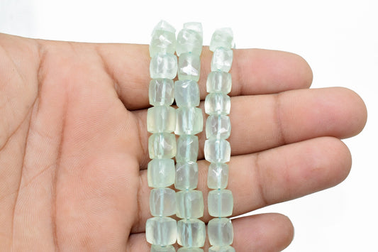 Natural Prehnite faceted Cube Gemstone Beads,Superfine Prehnite Box Bead Size 8MM,Prehnite Beads, 3D Cube Box 8" strand,Prehnite jewelry