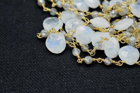 Moonstone 3mm Beaded Heart shape rosary Chain,Moonstone Heart Shape Rosary Chain,Sold By Foot,Moonstone briolettes beaded chain,Moonstone