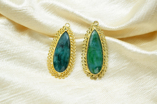 Emerald 10x30mm Teardrop Bezel Charm,Single Bail Pendant,Handmade Jewellery Connectors,Gemstone Brass Component,Handmade Connector,Gift