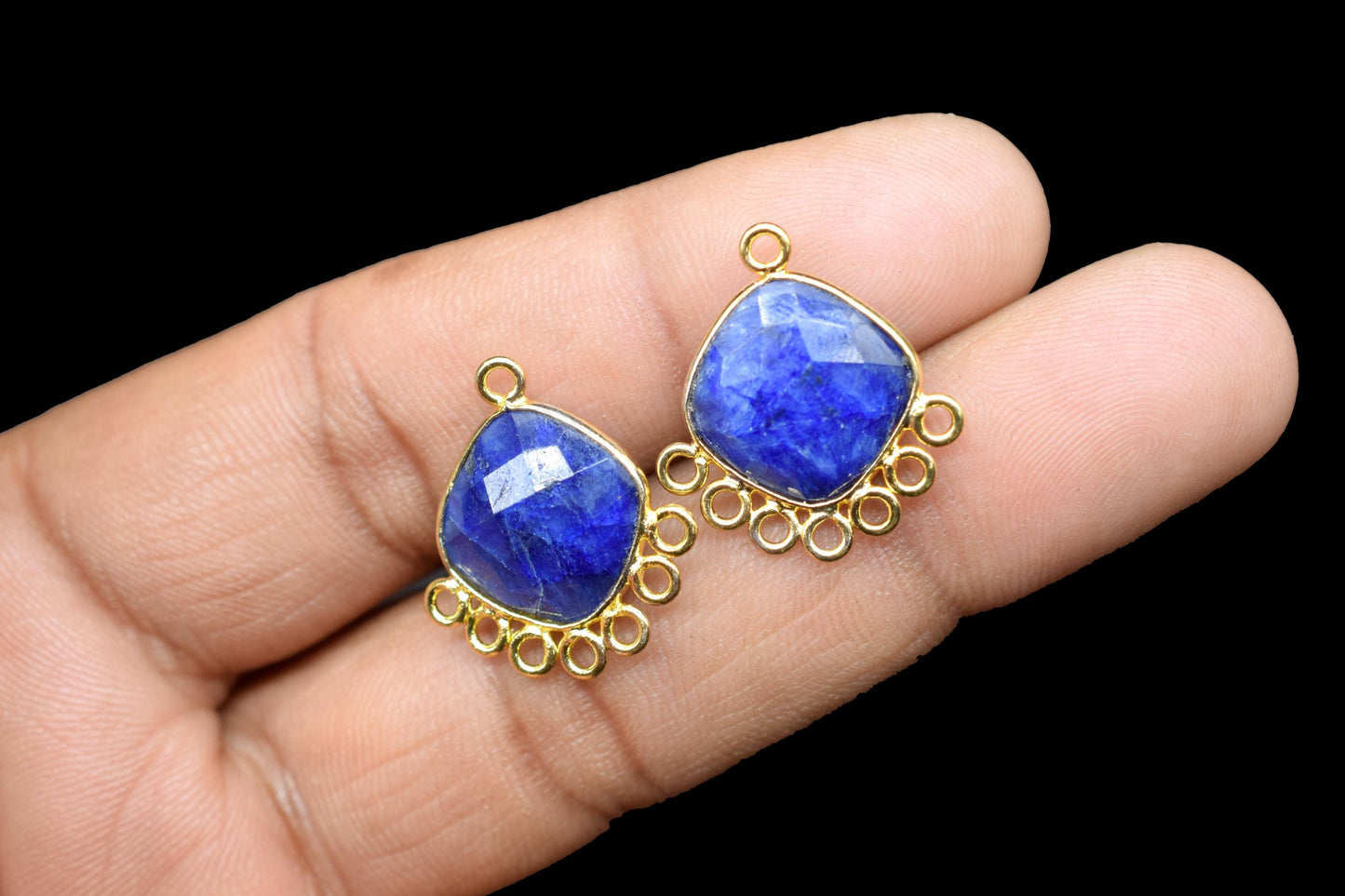 Blue Sapphire 14mm Cushion Bezel Charms/Gemstone Single Bail/Component charm/Handmade Jewellery Connectors/Women Jewelry/Handmade Connector
