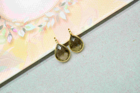 Smokey Quartz 6x8mm Teardrop Shape Component,Gemstone Single Bail Connector,Finding Teardrop Shape Pendant,Gold Plated Earring,JewelryMaking