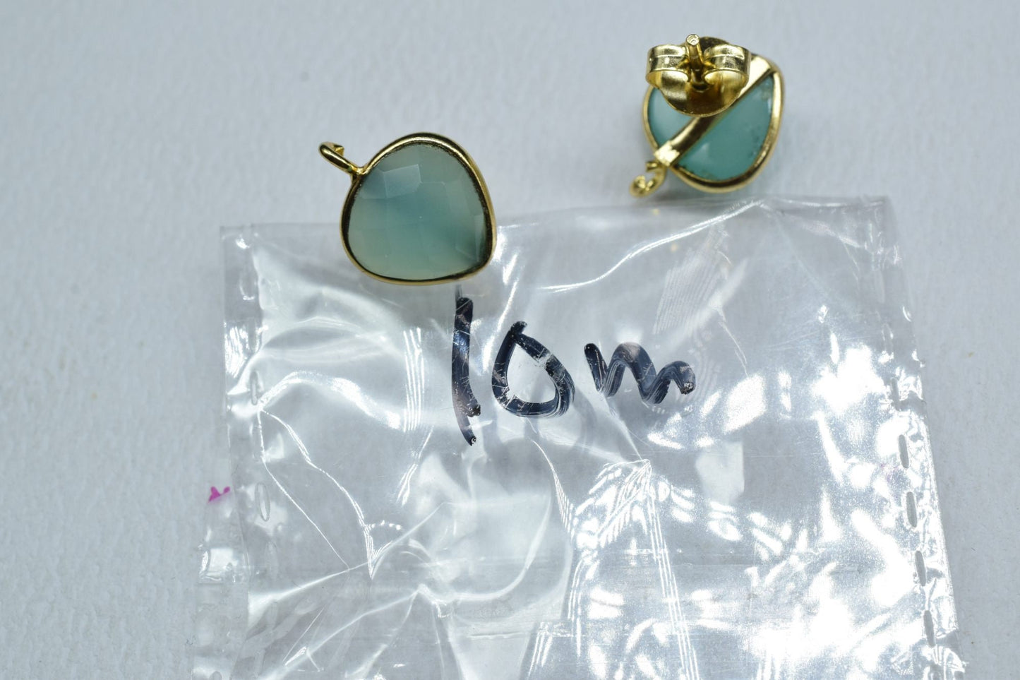 Aqua Chalcedony 10mm Heart earring Connector,Jewelry,Gemstone Ear Post Studs Connector,10mm Heart Shape Earrings Connector,bezel Jewelry