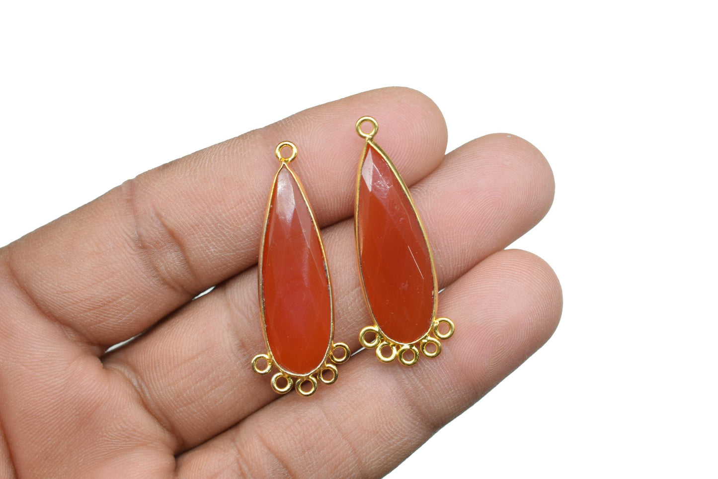 Carnelian 10x30mm Teardrop Bezel Charm/Charms Connector/Handmade Jewellery Connectors/Gemstone Brass Component/Women Jewelry/B'day Gift