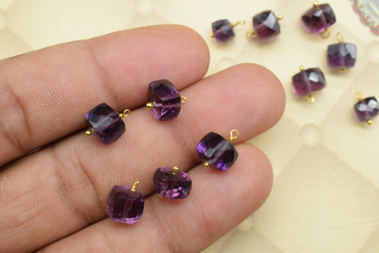 Amethyst Component pendant Charm,Handmade pendant Jewelry,3D Cube Box pendant Charms,Gemstone 3D Cube Beads,Amethyst pendant Connector,Gift