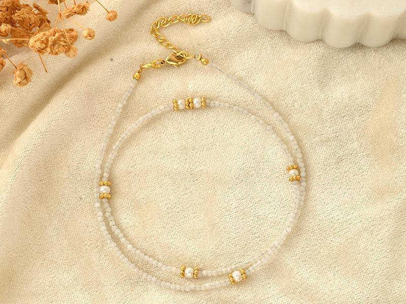 Natural Moonstone Tiny 2mm Faceted Beaded Choker, Bracelet, Genuine White Gemstones, Summer Choker, Daily Dainty Necklace, Gift for Her
