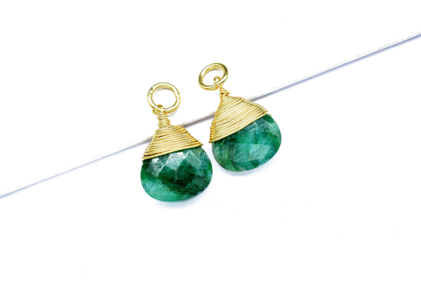 Emerald Heart Faceted Connector, 10mm Heart Shape Pendant,Emerald Jewelry,Wire Wrapped Gemstone Pendant,Loop Connector,Wire Wrapped Necklace