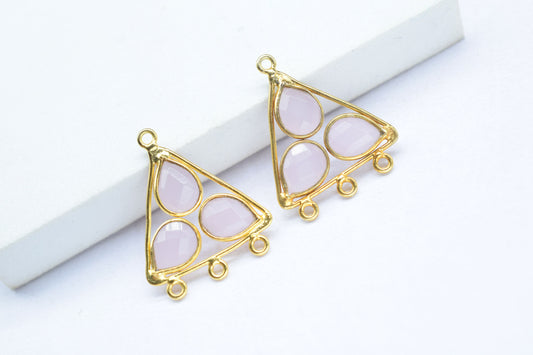 Rose Quartz Teardrop Faceted Bezel Connector,Pink Gemstone Pendant,Tringle Shape Bezel Connector,Multi Bail Connector,Jewelry Component,Gift