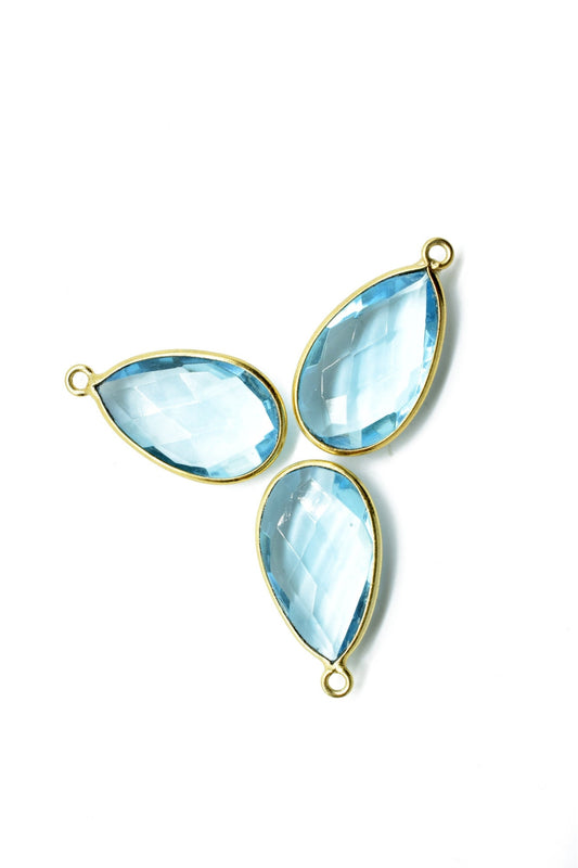 Sky Topaz 12x20mm Pear shape charm,Checker Board cut Sky Topaz Pendant,Hot Sky Topaz charms,Sky Topaz Pear Briolettes,Sky Topaz connectors