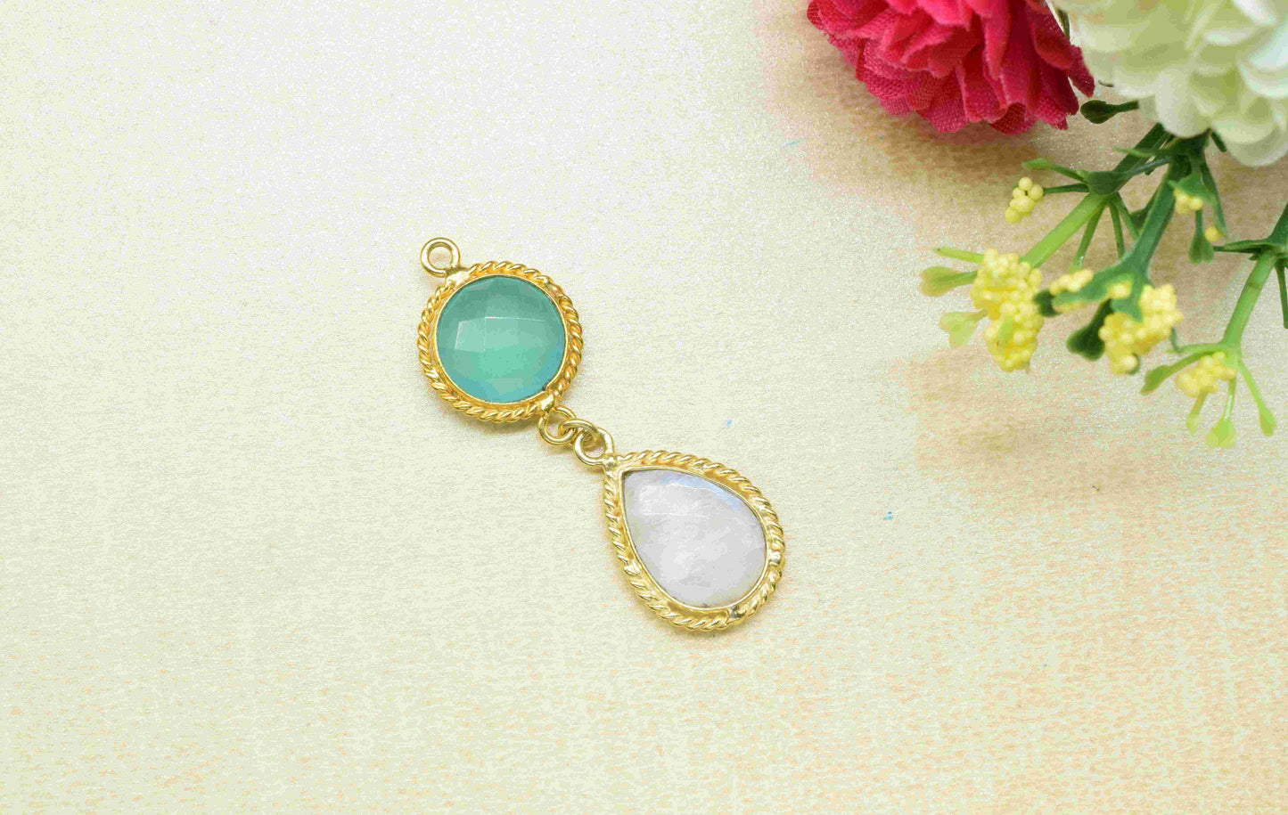 Moonstone Pendant Charms , Aqua Chalcedony Dangle Earring Component , Multi Gemstone Dangle Earring , Component Jewelry , B'day Gift