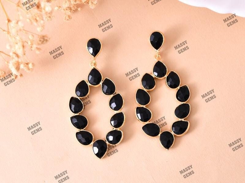 Black Onyx Earring/Bridal Earring/Gold Plated Jewelry/Bridesmaid Gifts/Statement Earrings/Natural Gemstone Earrings/Teardrop Earrings/Gifts