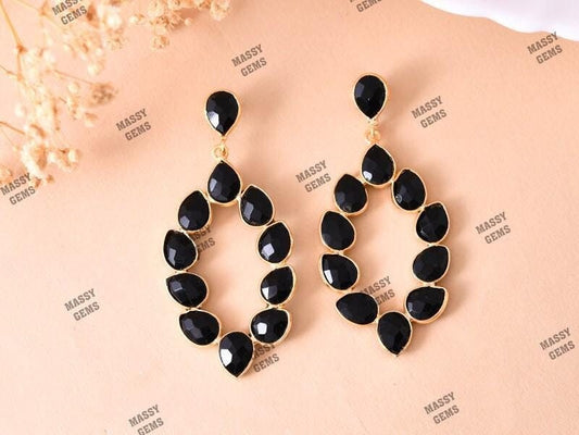 Black Onyx Earring/Bridal Earring/Gold Plated Jewelry/Bridesmaid Gifts/Statement Earrings/Natural Gemstone Earrings/Teardrop Earrings/Gifts