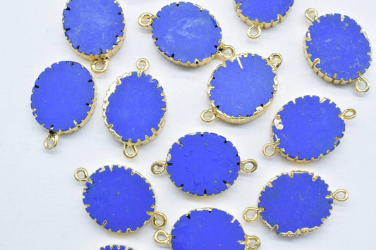 Lapis Lazuli Double Bail Connector,Cabechon Pendant Charms,Handmade Pendant,Station Connectors Jewelry,Oval Shape Pendant,Gemstone Component
