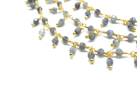 Iolite 3mm Cluster Rosary Chain,Wire Wrapped Necklace Chain,Iolite Bead Dangling Chain,Gemstone Rosary Chain,Handmade Jewelry Making Finding