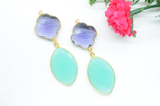 Amethyst Bezel Charms Connector/Aqua Chalcedony Connector Jewelry/Earring Connector/Station Bezel Link Pendant/Handmade Jewelry/B'day Gift