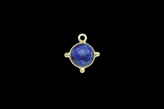 Blue Sapphire Pendant/Gemstone Component//Necklace Pendant/Round Shape Charm/Single Bail Charms/Wholesale Supply/Gold Plated Jewellery/Gift