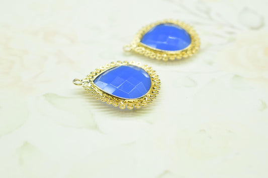 Blue Chalcedony 20mm Heart Bezel Charms,Gemstone Brass Component,Single Bail Pendant,Handmade Jewellery Connectors,Wholesale Jewelry,Gift