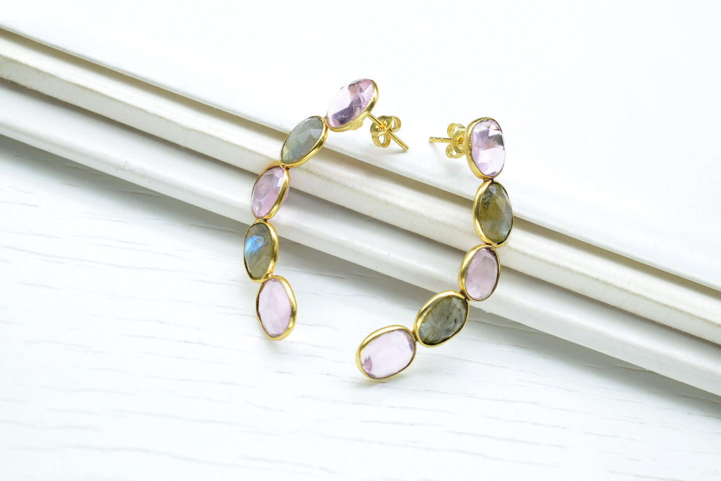 Pink Amethyst Earring/Bridal Jewelry/Handmade Earring/Gemstone Earring/Gold Plated Earring/Labradorite Earring/Labradorite Jewelry/Gift