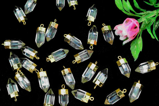 Crystal Quartz Faceted Gemstone 7x15mm Pencil Shape Pendant,Crystal Gold Vermeil Point Pendants,Quartz Handmade Pencil pendant Jewe,Giftlry