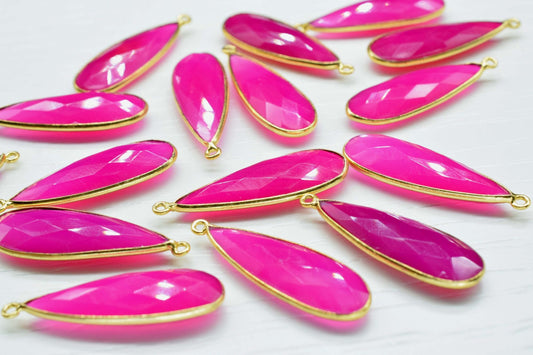 Pink Chalcedony Teardrop Charm 10x30mm,Teardrop Shape Pendant,Single Bail Connector,Pink Chalcedony Bezels And Connectors,Pink Chalcedony