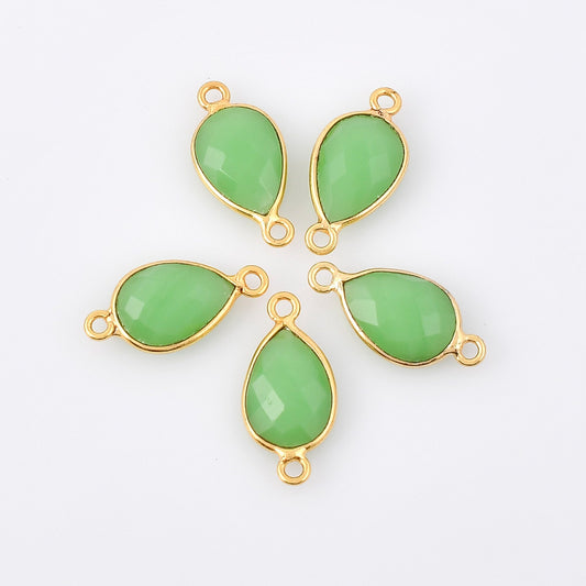Chrysoprase 9x13mm Bezel charm,Chrysoprase Teardrop Gold Plated bezel,Gold Vermeil Bezel,jewelry making charm,Gold-Filled bezel