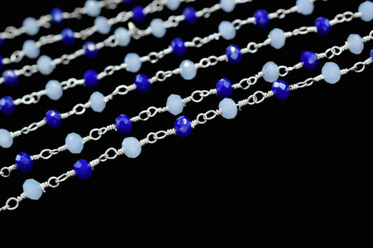 Peru Chalcedony Beaded Chain,Multi Stone Rosary Chain,Wire Wrapped Rosary Chain,Blue Agate Stone links,Handmade Rosary Jewelry Making,gift