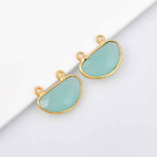 Aqua chalcedony 15x20mm D shape Bezel pendant,Aqua Chalcedony Gold Plated bezel,Aqua chalcedony Bezel,Gold Vermeil Bezel,Gold-Filled bezel