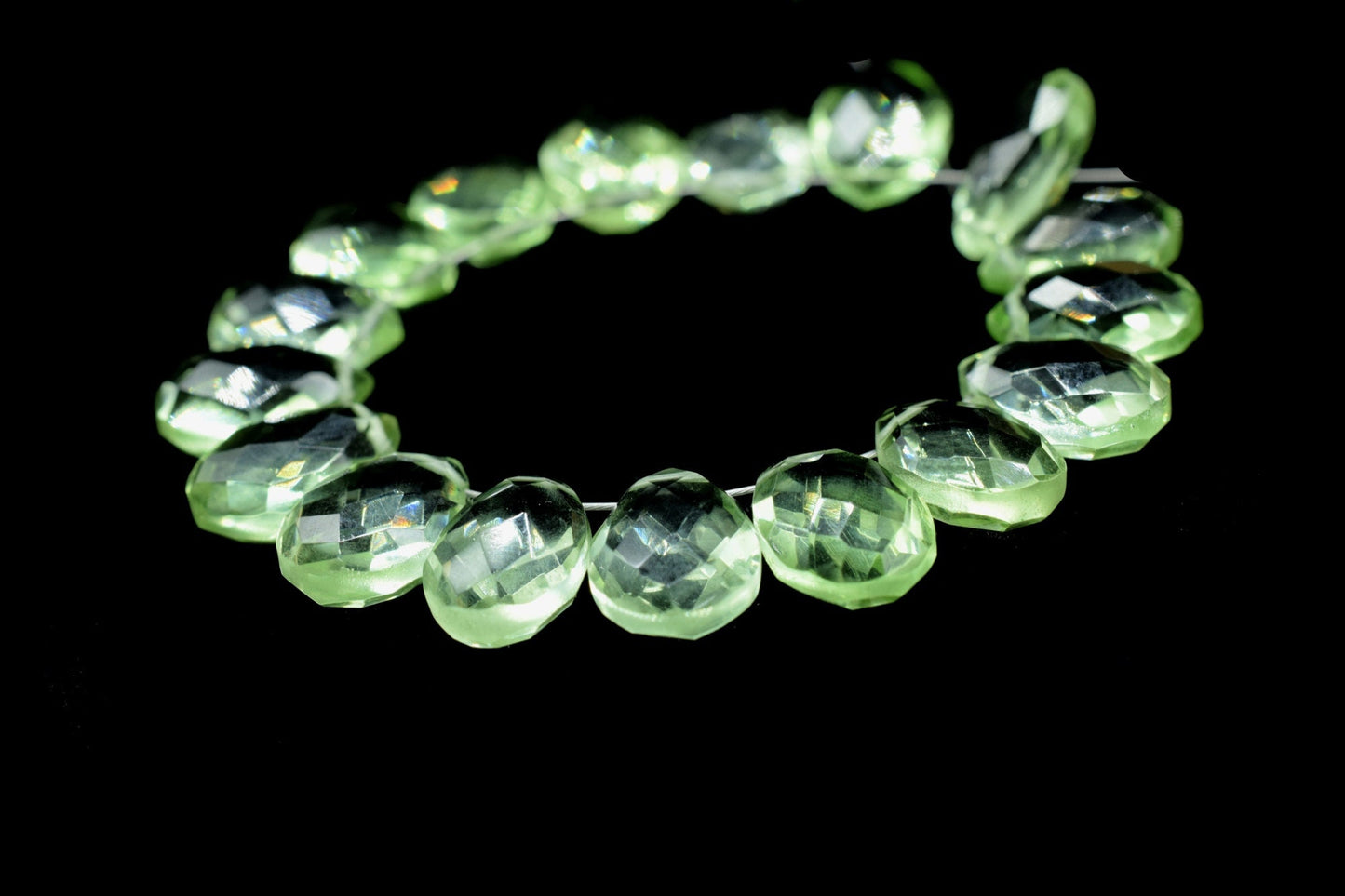 9 Inches Strand,Green Amethyst Quartz Faceted Pear Shape Briolettes,8x12mm teardrop Briolettes,Faceted Briolette Line,Jewelry making pear