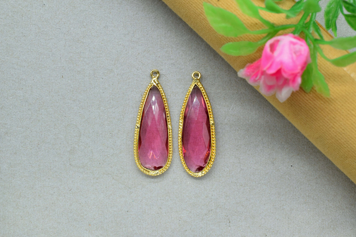 Pink Tourmaline 10x30mm pear shape single bail Pendant,Tourmaline Faceted Charms Connector Jewelry,Pink Tourmaline Gold Plated bezel,Gift