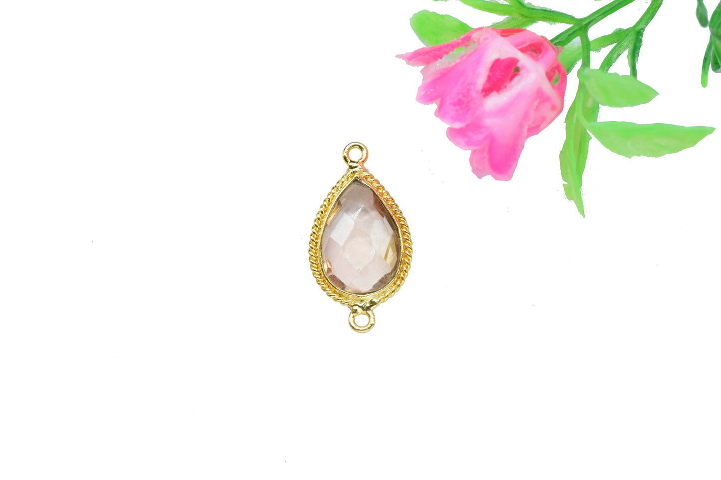 Morganite Gold Plated bezel Jewelry,Morganite Double Bail Pendant Jewelry,Morganite Gemstone Faceted 10x14mm Teardrop Shape Charms Pendant