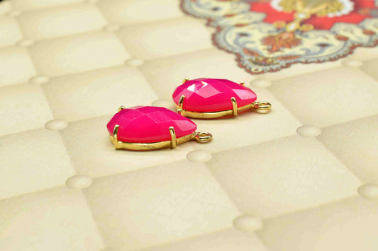 Pink chalcedony Gemstone 12x20mm Pear Shape Connectors,Pink Quartz jewelry making charm,Pink Chalcedony Fuchsia,Chalcedony Single Bail Bezel