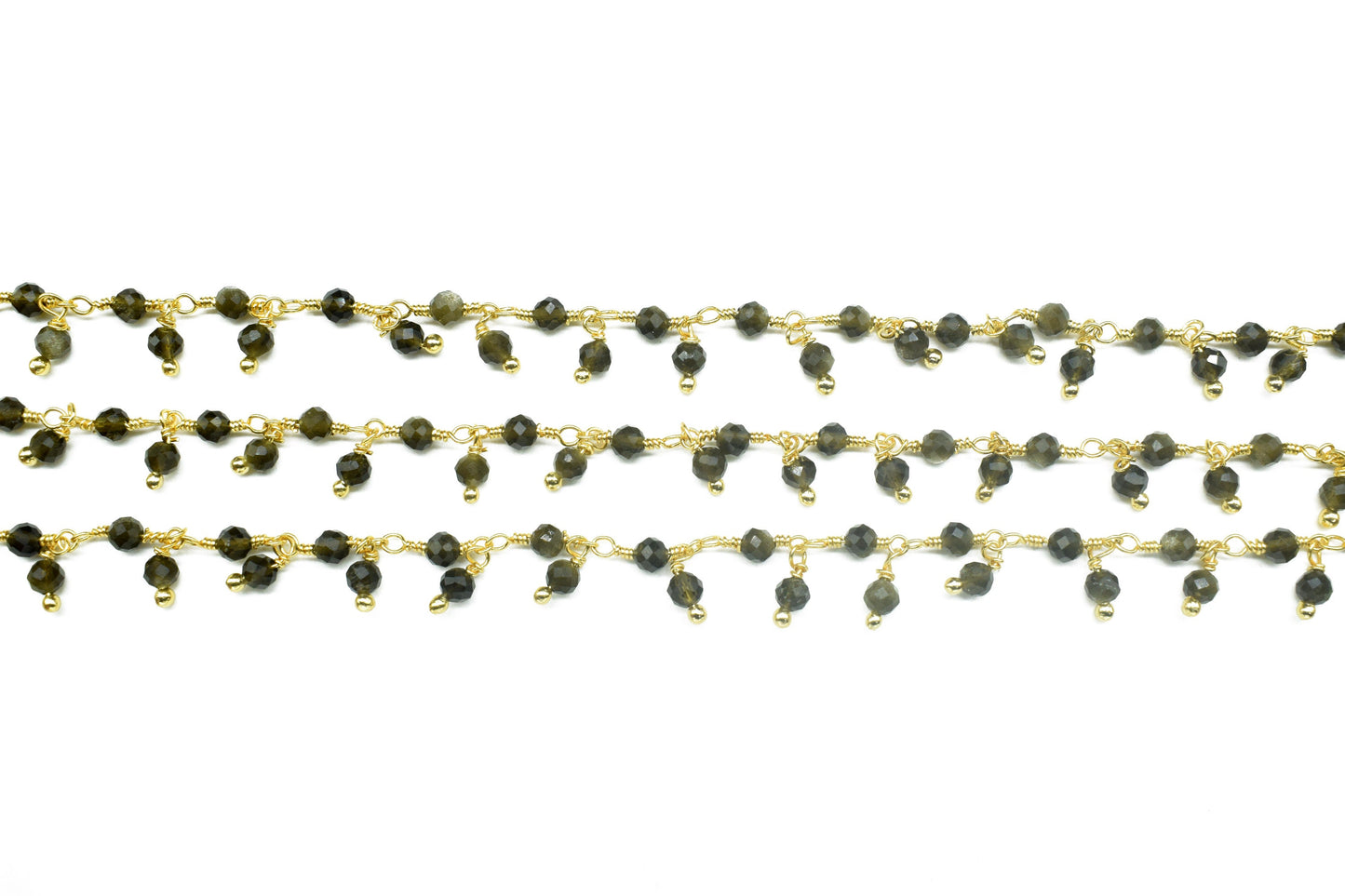 Green Cats Eye beaded Chain,Gemstone Rosary Chain,Wire Wrapped Necklace Chain,Green Cats Eye Cluster Rosary,Handmade Dangling Bead Jewelry