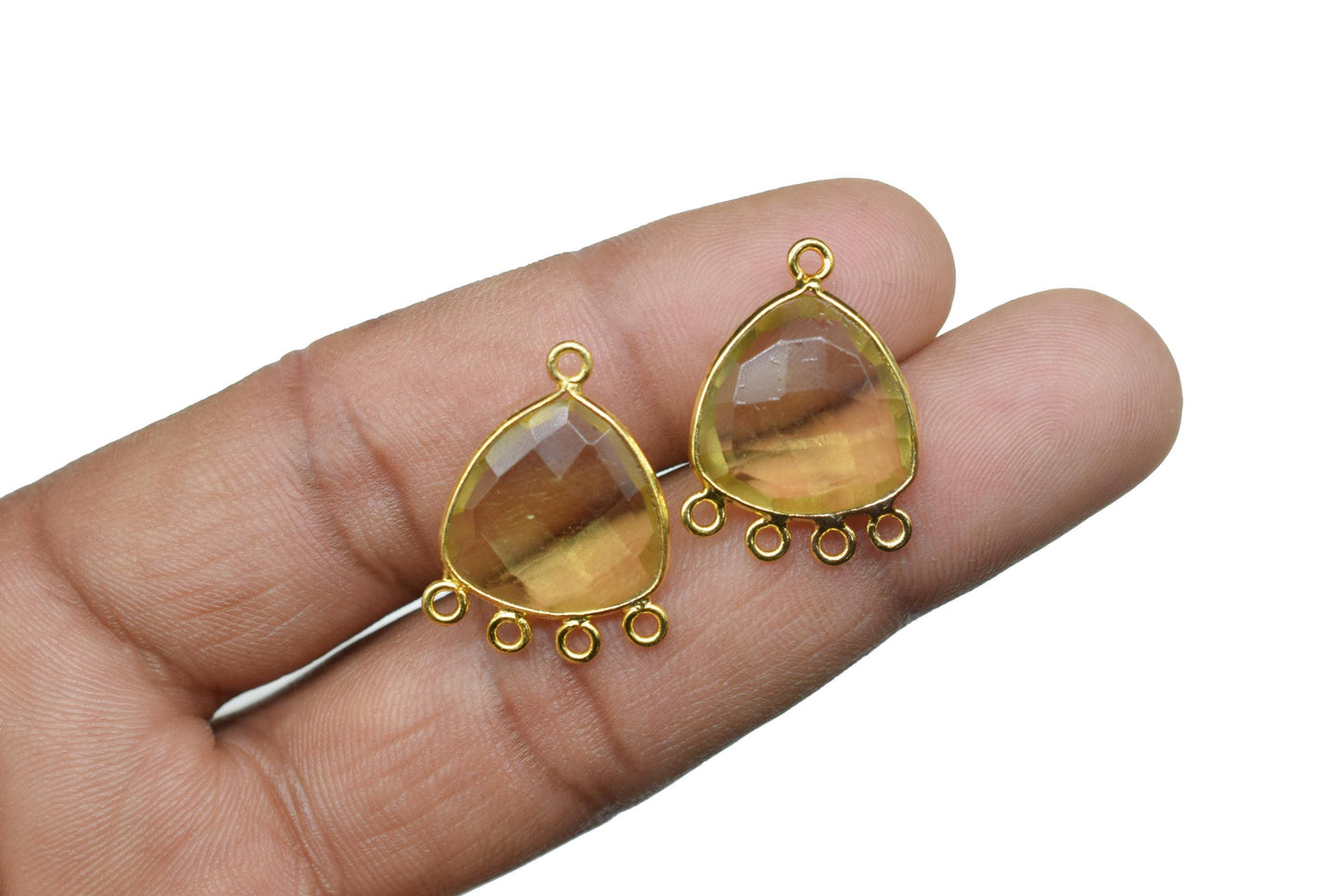 Citrine Quartz 15mm Triangle Bezel Connector/Gold Plated Jewelry/Women Jewelry/Connector Jewelry/Handmade Connector/Connector Jewelry/Gift