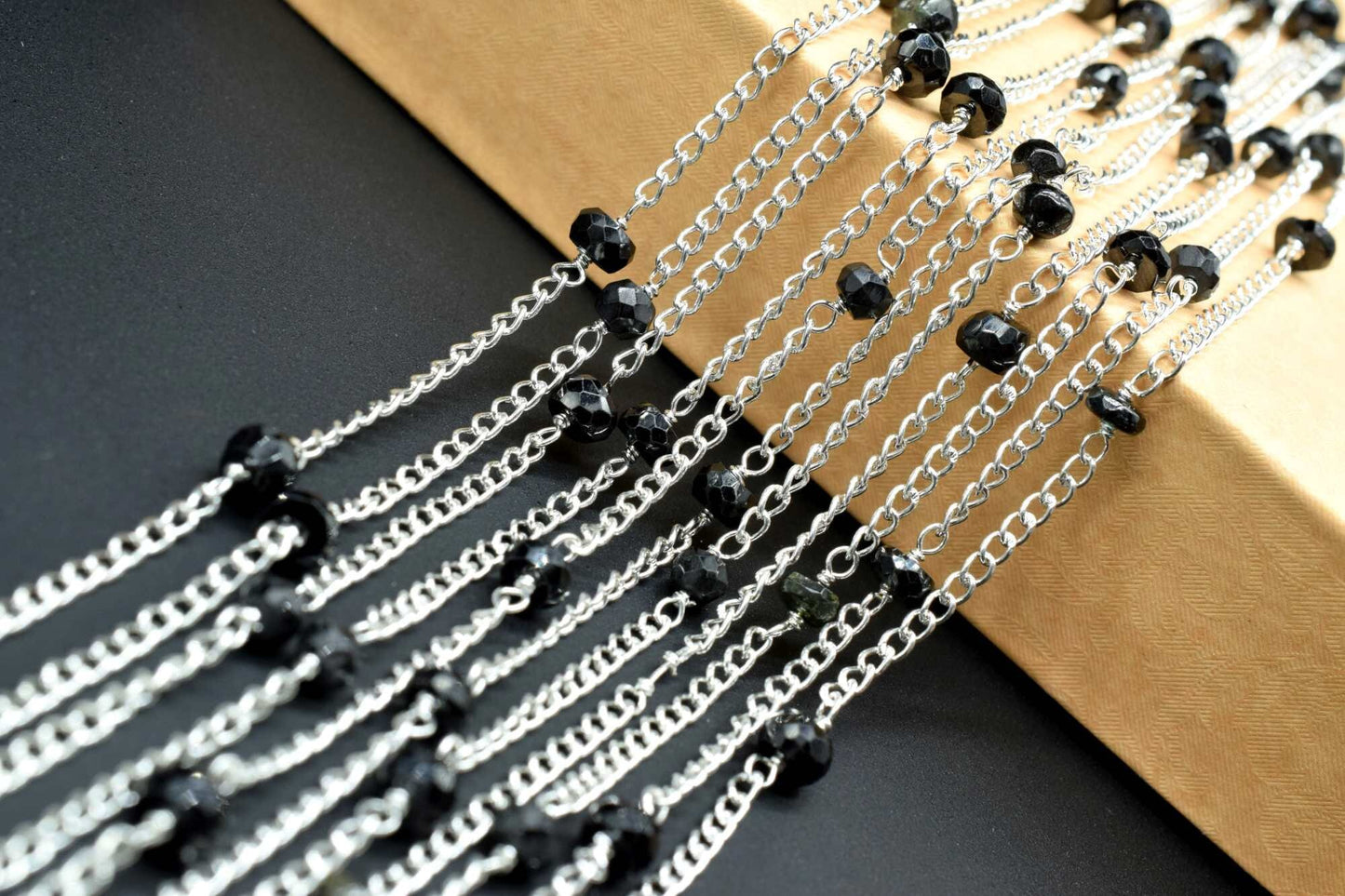 Black Onyx Faceted Beaded Chain,Black Onyx wire wrapped Beads Rosary,Black Onyx Chain,Rosary Style Chain,Chain By Foot,Black Gemstone Rosary