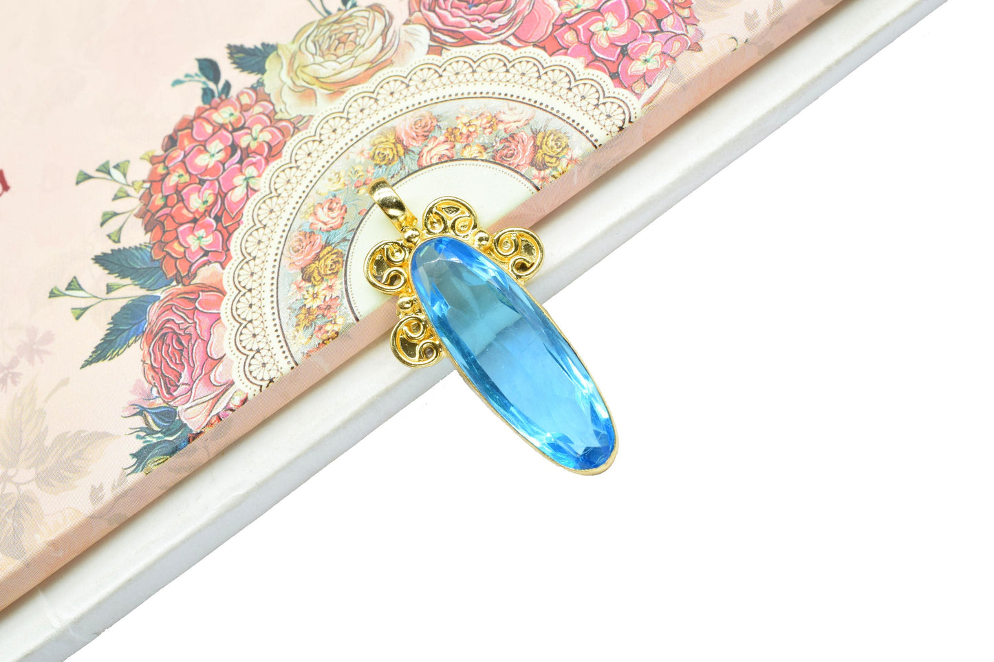 Sky Topaz Oval Pendant Charms,Statement Pendants,Loop Pendants,Boho Pendant,Pendant Jewelry,Gemstone faceted Pendants,Handmade Brass Pendant