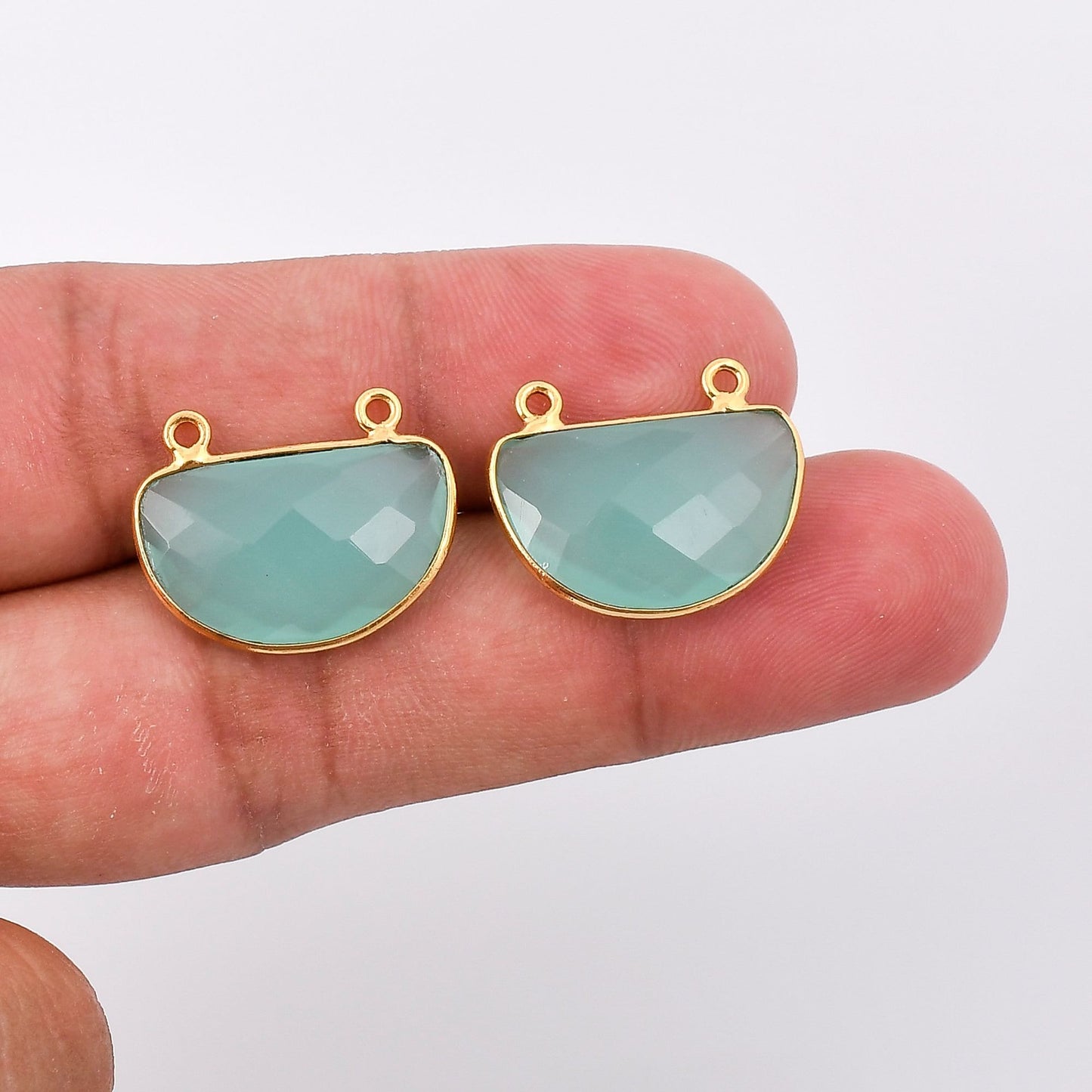 Aqua chalcedony 10x15mm D shape Bezel pendant,Aqua Chalcedony Gold Plated bezel,Aqua chalcedony Bezel,Gold Vermeil Bezel,Gold-Filled bezel