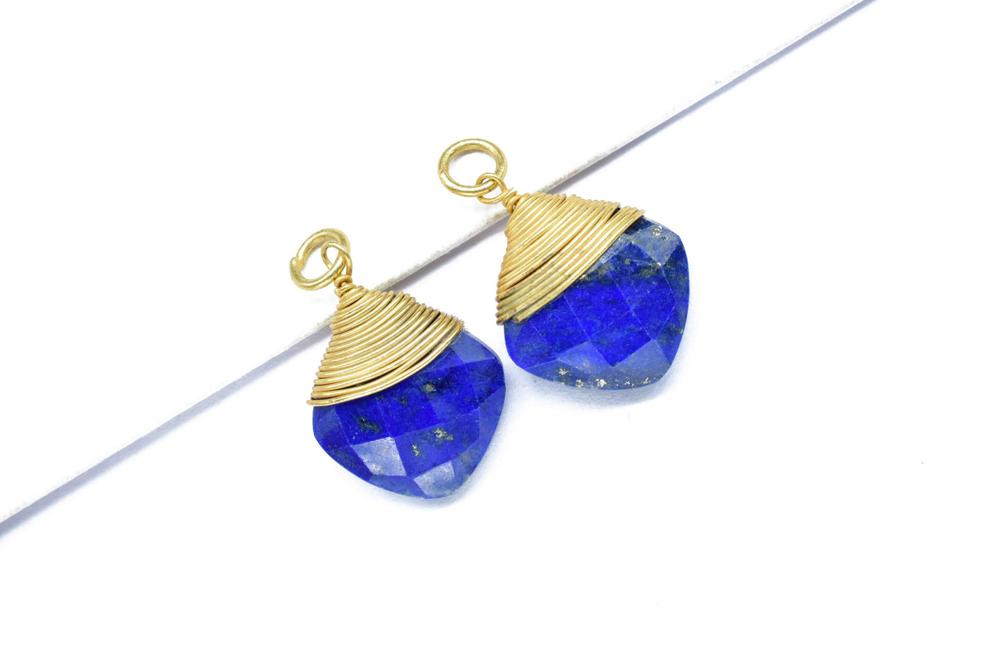 Lapis Lazuli Square Faceted Connector,Gemstone Wire Wrapped Pendant,Loop Connector,Pendant Jewelry,Wire Wrapped Necklace,Lapis Jewelry,Gift